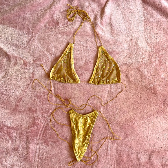 Colleen Kelly micro gold string bikini. Size L - Picture 6 of 7